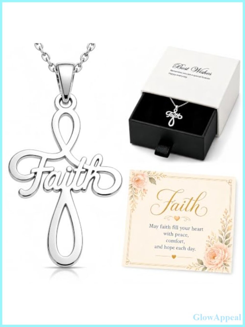 Stainless Steel Faith Cross Necklace 18in Adjustable Christian Pendant
